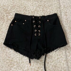 Black & Gold Lace Up Shorts